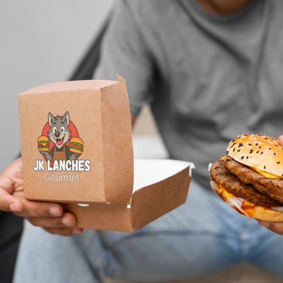 Lanche da JK Lanches na embalagem de delivery